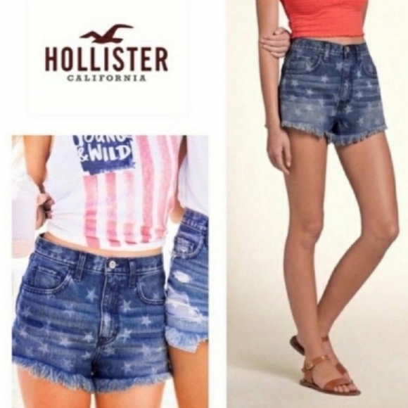 Hollister Star Faded Cutoff Denim Jean Shorts - Picture 2 of 7